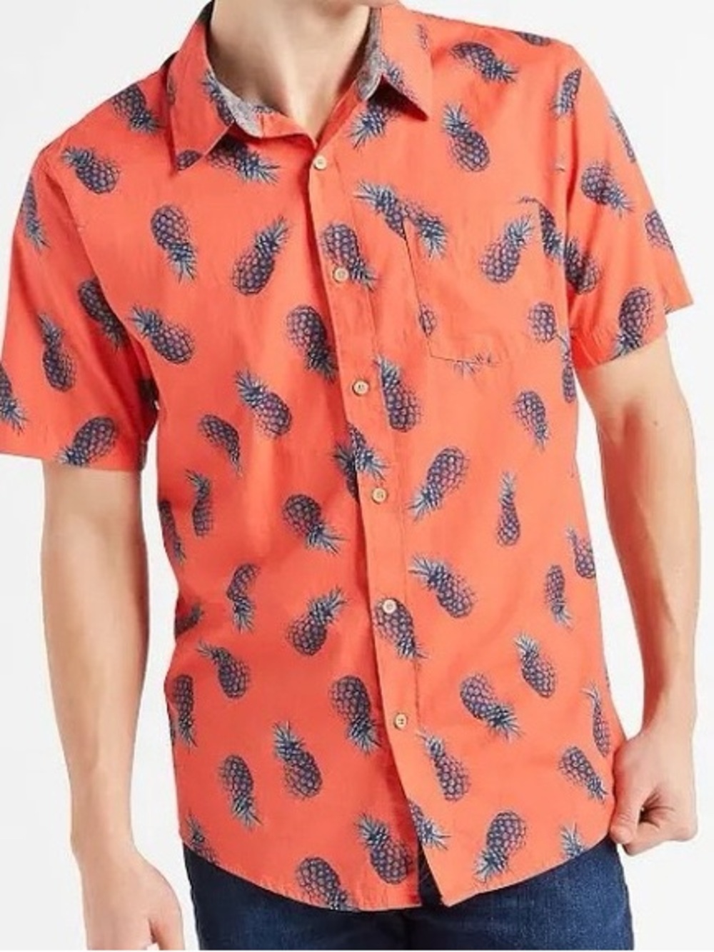 Ocean Current Orange Short-Sleeve Pineapple Print Button-Down Shirt